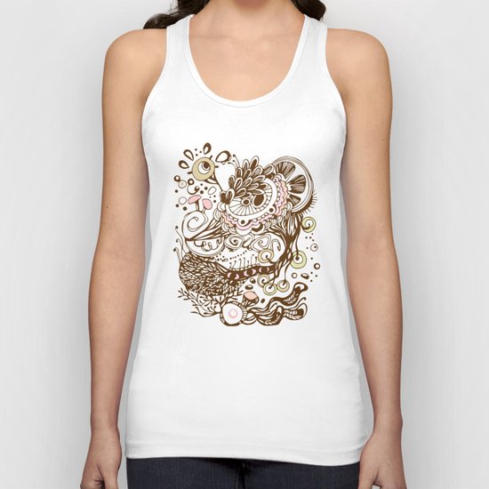 Zentangle green flower roots doodle Unisex Tank Top