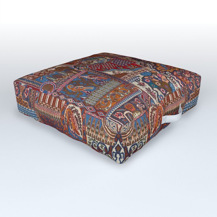 Ornate Burgundy Antique Persian Kashmar Outdoor Floor Cushion