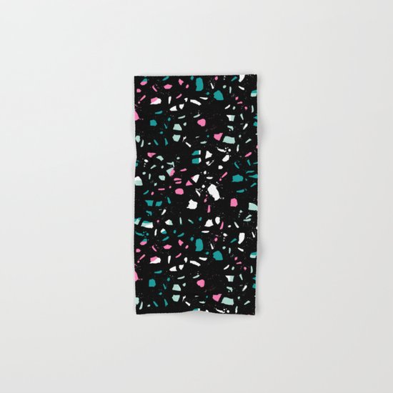 Terrazo black neon pattern trendy urban bklyn modern design paint splat pop art hipster gifts Hand & Bath Towel