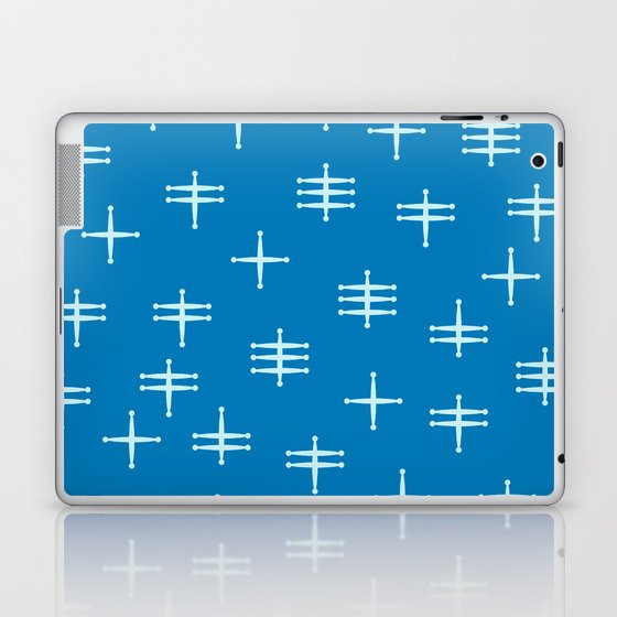 Seamless abstract mid century modern pattern - Blue and White Laptop & iPad Skin
