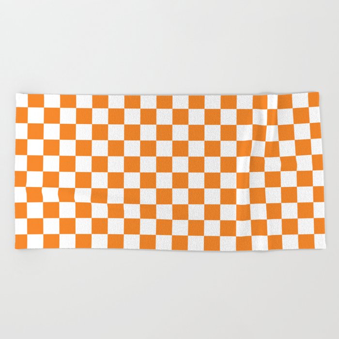 Orange Checkerboard Pattern Beach Towel