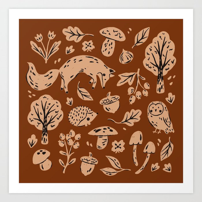Inky Autumn Woodland Art Print