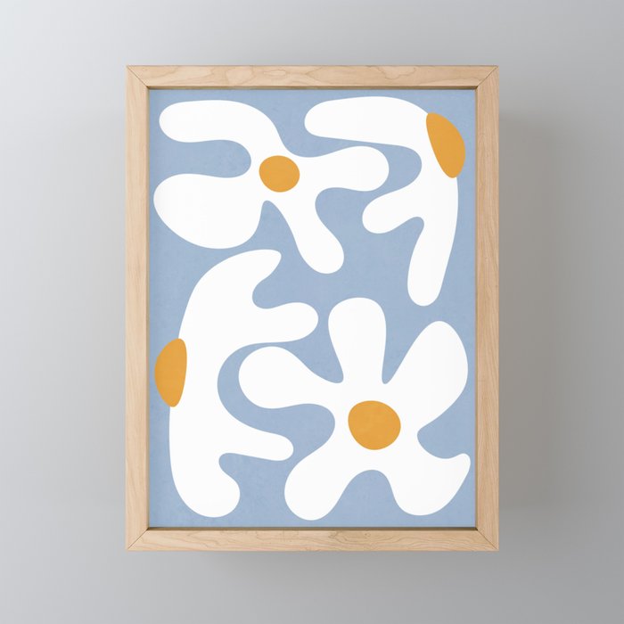 Abstract Flowers White Blue Framed Mini Art Print