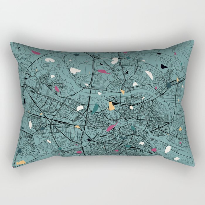 Wroclaw, Poland - Collage of city map and terrazzo pattern - contemporary Rectangular Pillow
