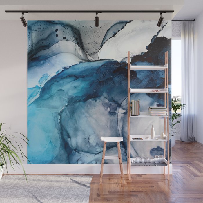 White Sand Blue Sea - Alcohol Ink Painting Wall Mural