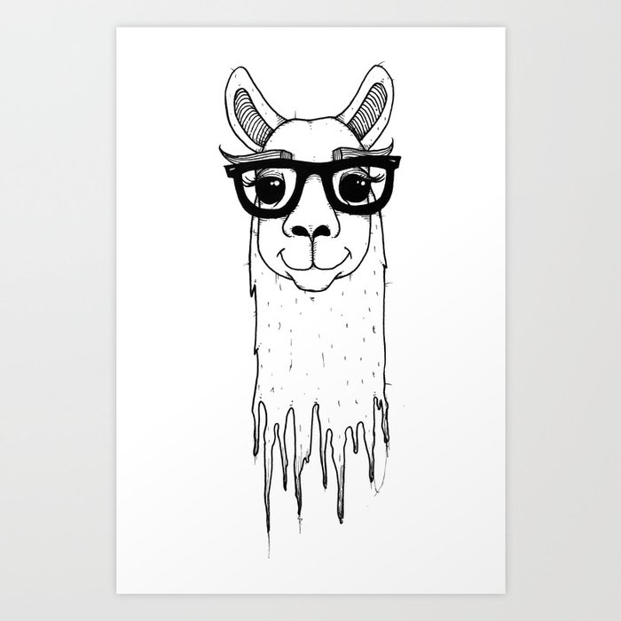 Hipster llama Art Print