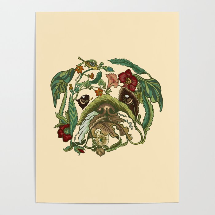 Botanical English Bulldog Poster