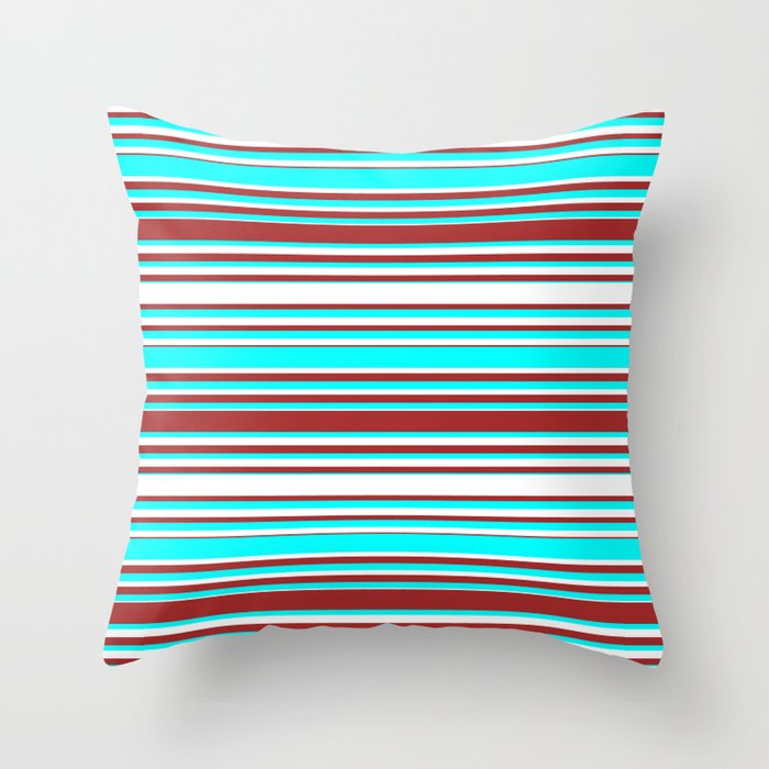 Cyan, White, and Brown Colored Lines/Stripes Pattern Throw Pillow