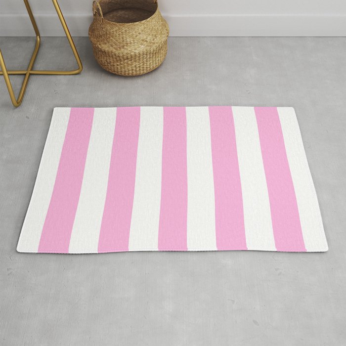 Light hot pink - solid color - white vertical lines pattern Rug