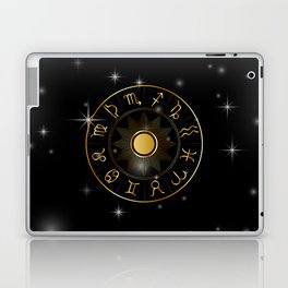 Zodiac astrology circle Golden astrological signs with moon sun and stars  Laptop Skin