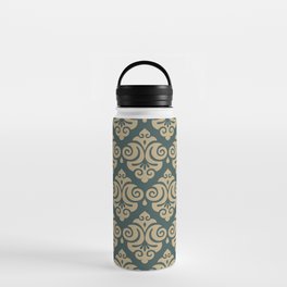 Victorian Gothic Pattern 538 Green and Gold Water Bottle