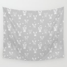 Light Grey and White Hand Drawn Dog Puppy Pattern Wall Tapestry