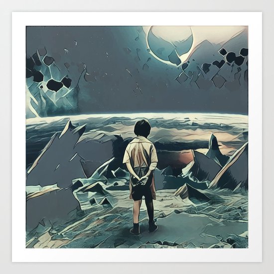 Lonely boy in cosmos Art Print