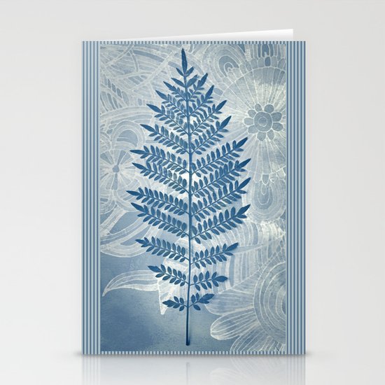 Jacaranda Leaf in Blue, Cream, Grey Stationery Cards
