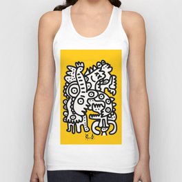 Black and White Cool Monsters Graffiti on Yellow Background Tank Top