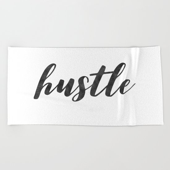 Hustle Text on Marble Black and White Beach Towel