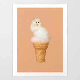 Cat Ice Cream - Peach Art Print