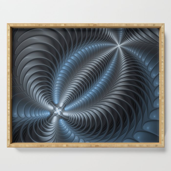 Powerful Movement Abstract Blue Gray 3D Fractal Art Serving Tray