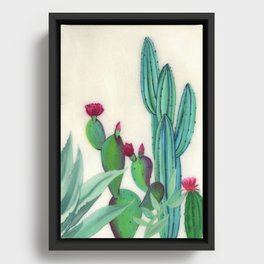 Desert Calm - Blooming Cactus painting by Ashey Lane Framed Canvas