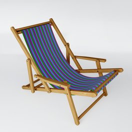 [ Thumbnail: Green, Purple & Royal Blue Colored Lines Pattern Sling Chair ]