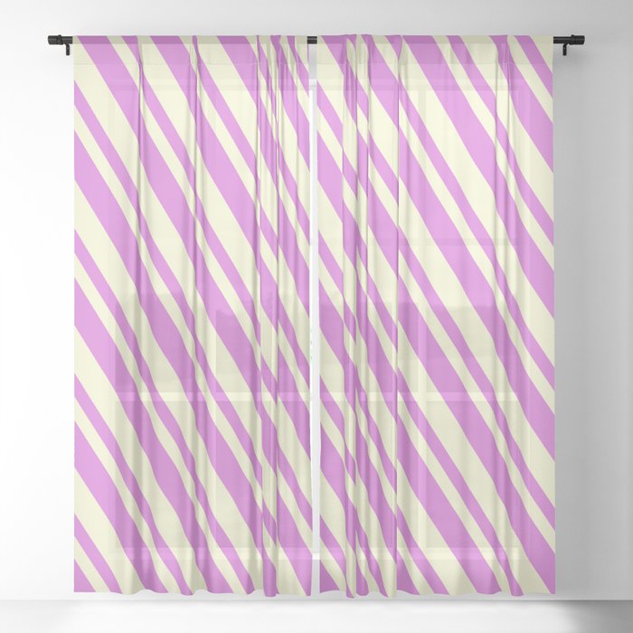 Orchid and Light Yellow Colored Lines/Stripes Pattern Sheer Curtain