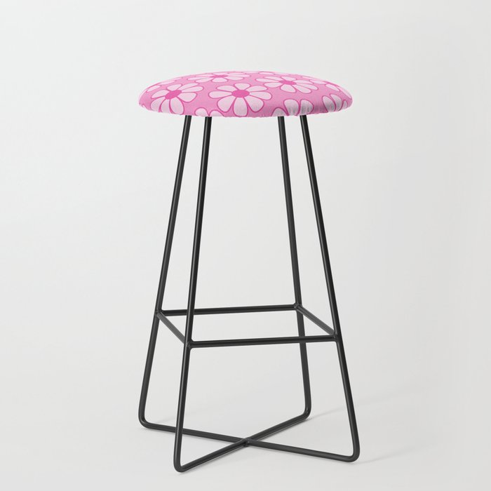 Cheerful Retro Daisy Floral Pattern in Preppy Pink Bar Stool