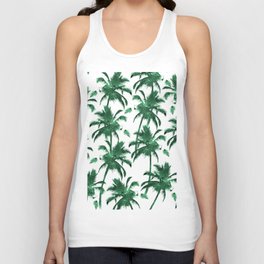 Tropical forest green white watercolor palm tree Unisex Tank Top