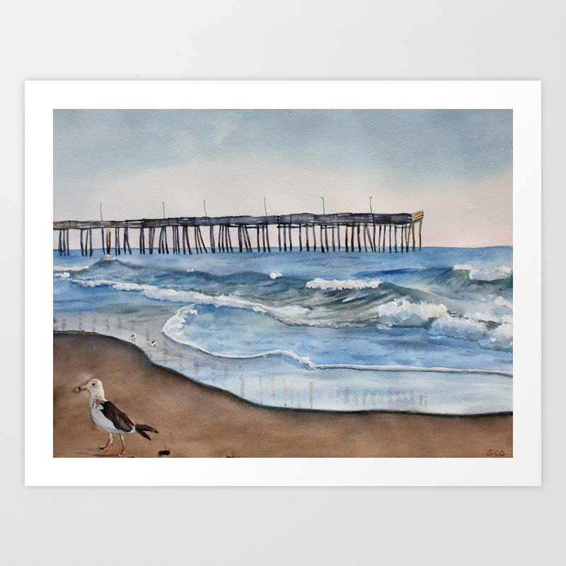 Virginia Beach Watercolor Painting Art Print By Land-And-Sea Art Studio | Society6