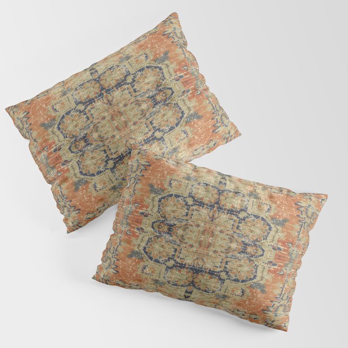 Vintage Woven Coral and Blue Kilim Pillow Sham