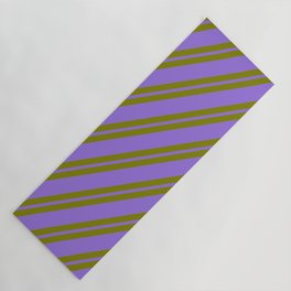 [ Thumbnail: Green & Purple Colored Striped Pattern Yoga Mat ]