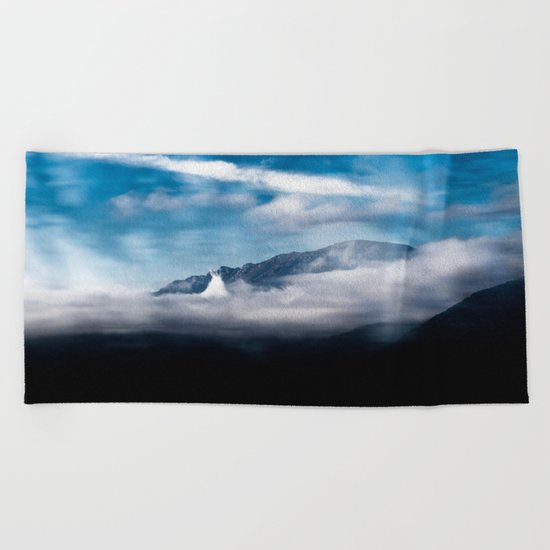 Mountains and fog. Landscape Beach Towel