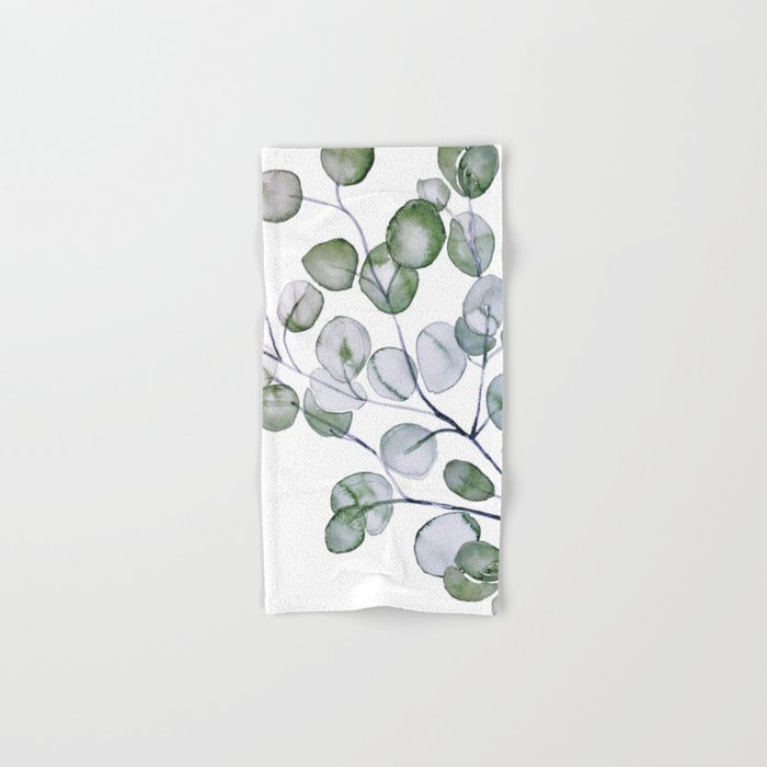 Eucalyptus Green Watercolor Hand Bath Towel by Monika Strigel