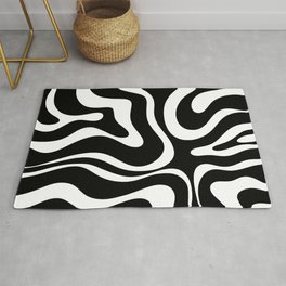 Modern Retro Liquid Swirl Abstract Pattern in Black and White Area & Throw Rug