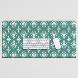 Green Blue and White Native American Tribal Pattern Desk Mat