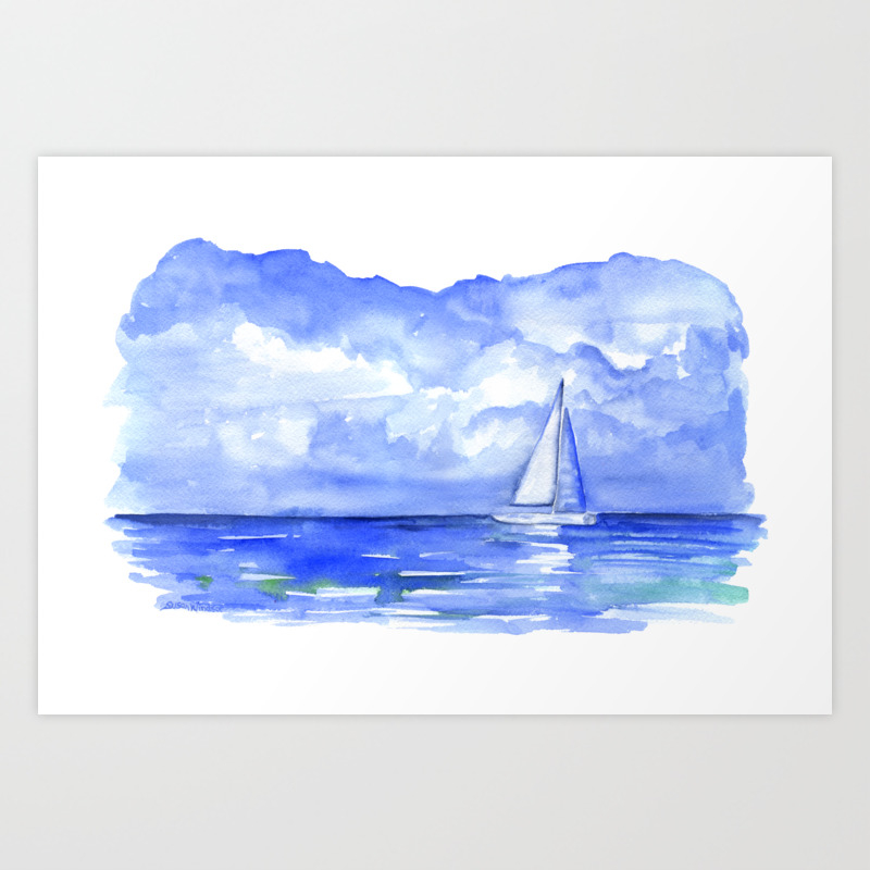 Sailboat On The Ocean Watercolor Art Print By Susanwindsor Society6