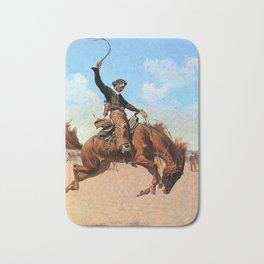 Frederic Remington Western Art “The Buck Jumper” Bath Mat | Indians, Frontier, Rodeo, Cowboys, Painting, Rider, Spurs 