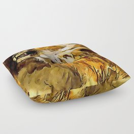 Portrait Of A Lion Acrylic Painting Floor Pillow
