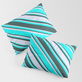 [ Thumbnail: Cyan, Dark Slate Gray & Lavender Colored Striped Pattern Pillow Sham ]