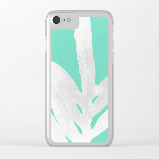 Green Fern on Ice Mint Green Inverted Silver Clear iPhone Case