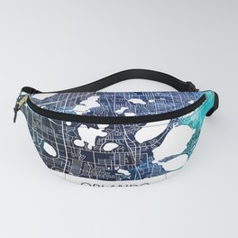 Orlando Florida Map Navy Blue Turquoise Watercolor Fanny Pack