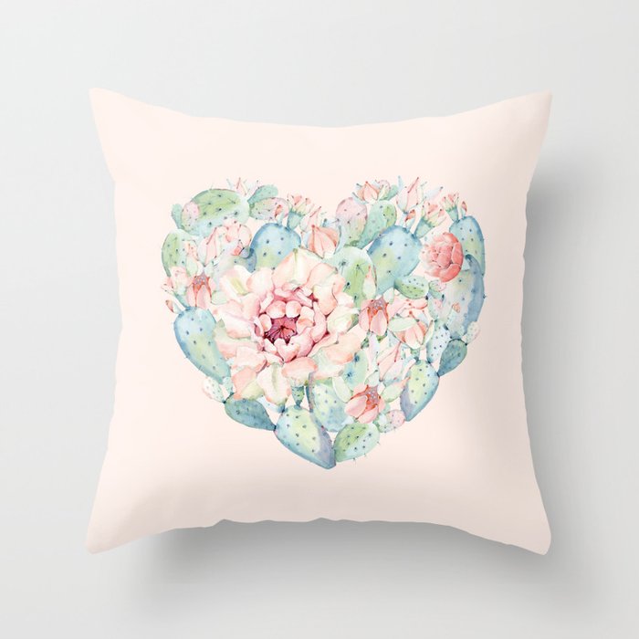 Cactus Rose Heart on Pink Throw Pillow by Nature Magick | Society6