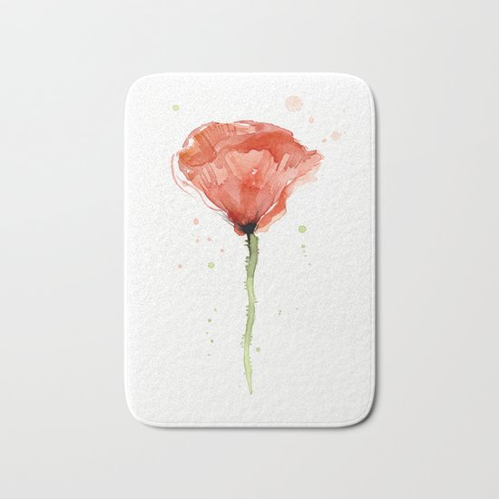 Poppy Watercolor Abstract Red Flower Bath Mat