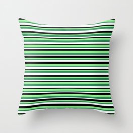 [ Thumbnail: Light Green, Sea Green, Mint Cream & Black Colored Pattern of Stripes Throw Pillow ]