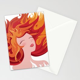 Elemental Women Vector Vintage Art: Beautiful Fire Girl Stationery Cards