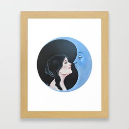 Girl Kissing Moon Framed Art Print