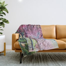 Cherry Tree Blossoms of Spring Along the River Portrait Painting Throw Blanket