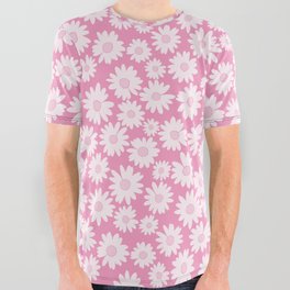 Pink Daisy flowers pattern. Digital Illustration background All Over Graphic Tee