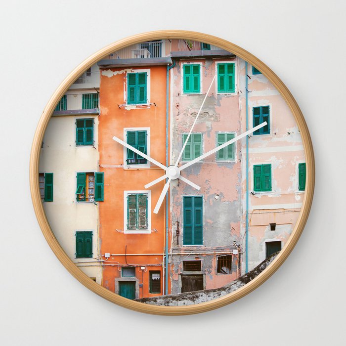 Cinque Terre Houses - Italy Travel Photography Wall Clock