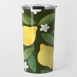 Lemons floral pattern on dark background Travel Mug