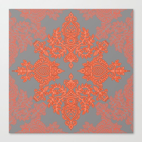 Burnt Orange, Coral & Grey doodle pattern Canvas Print